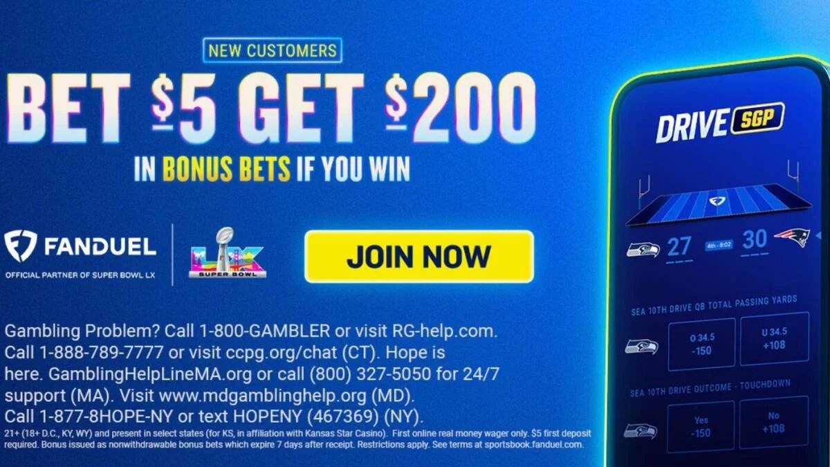 FanDuel promo code: Bet Patriots vs. Seahawks in 2026 Big Game on Sunday, score $200 in bonus bets