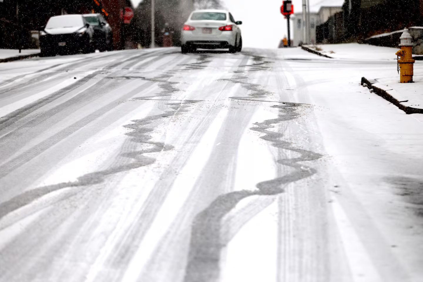 A driver struggled to get up Dorchester Street in Worcester in early December.
