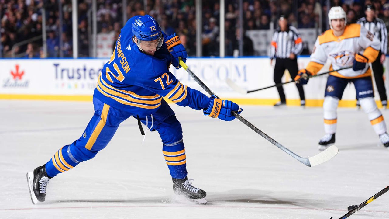 Thompson extends point streak to 10, Sabres hold off Predators for 6th win in row